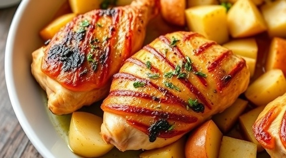 Куриные бедра, запеченные с картошкой: пошаговый рецепт