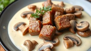 Говядина в сметанном соусе с грибами: пошаговый рецепт.