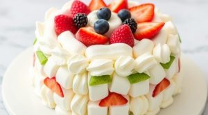 Пошаговый рецепт зефирного торта с фруктами.