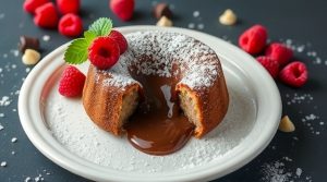 Пошаговый рецепт “Лава-торта” с малиной и белым шоколадом.