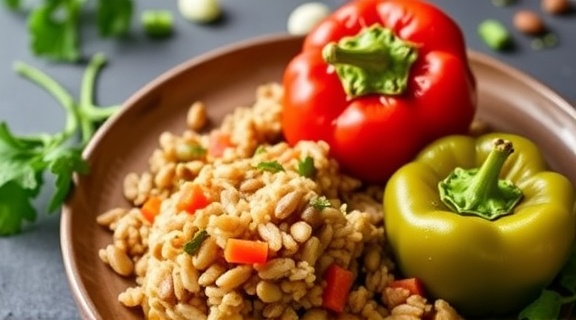 Фаршированные перцы с чечевицей и рисом: пошаговый рецепт.