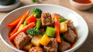 Мясо по-китайски с овощами и соевым соусом: пошаговый рецепт.