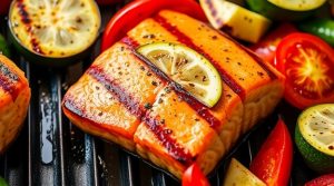 Стейки из лосося с овощами на гриле: пошаговый рецепт.