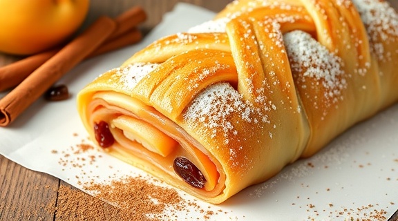 Пошаговый рецепт “Яблочного штруделя” с корицей и изюмом.