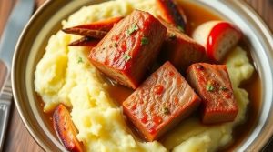 Свинина в пряном маринаде с картофельным пюре: пошаговый рецепт.