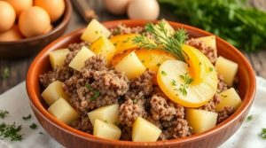 Мясной пирог с картошкой и зеленью: пошаговое руководство.