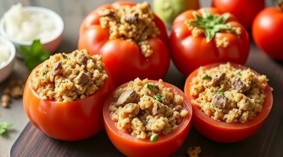 Фаршированные помидоры с мясом и рисом: пошаговое руководство.