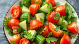 Овощной салат c рукколой на растительном масле