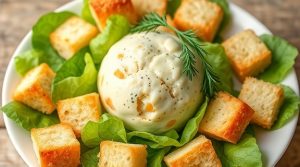 Пошаговый рецепт: Салат с сырными шариками и сухариками