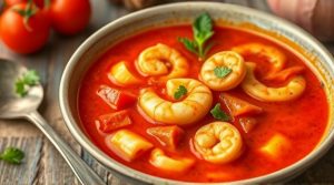 Пошаговый рецепт томатного супа с морепродуктами.