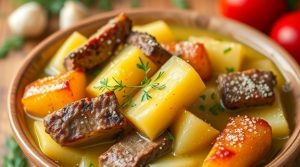 Мясо с картошкой в горчичном соусе: пошаговый рецепт.
