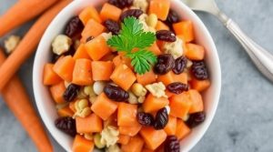 Салат с морковью и изюмом: сладкий и полезный десерт.