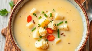Пошаговый рецепт супа с цветной капустой и сыром.