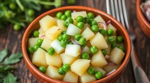 Салат с картофелем и зеленым горошком: классика, проверенная временем.