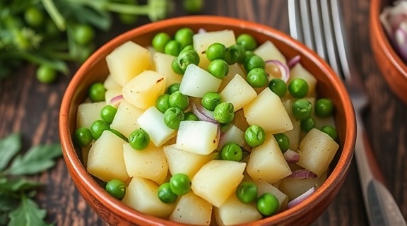 Салат с картофелем и зеленым горошком: классика, проверенная временем.