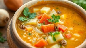 Пошаговый рецепт супа с пшеном и овощами.