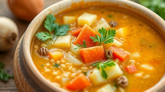 Пошаговый рецепт супа с пшеном и овощами.