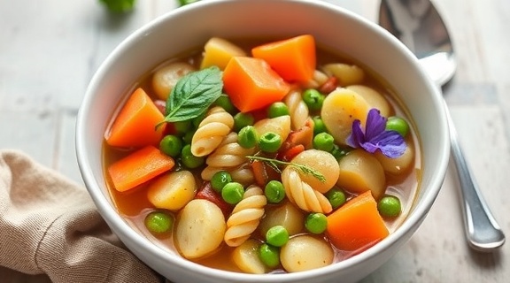 Пошаговый рецепт минестроне с пастой и овощами.