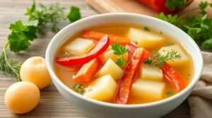 Пошаговый рецепт овощного супа с картошкой и зеленью.