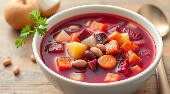 Пошаговый рецепт борща с фасолью и свеклой.