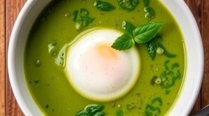 Пошаговый рецепт супа из шпината с яйцом-пашот.