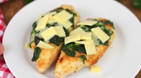 Запеченные куриные грудки с сыром и шпинатом: пошаговый рецепт.