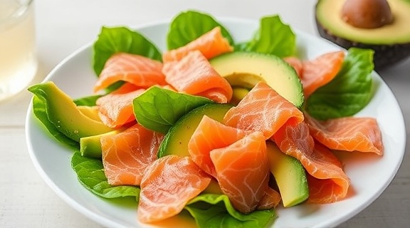 Салат с копченым лососем и авокадо: легкость и вкус на вашем столе.