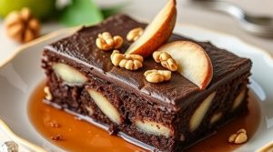 Пошаговый рецепт “Шоколадного десерта” с грушей и орехами.