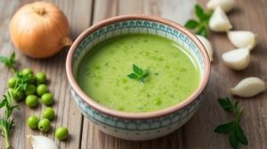 Пошаговый рецепт супа с горохом и мятой.