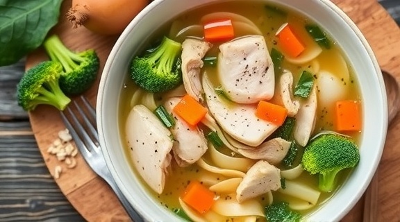 Пошаговый рецепт куриного супа с лапшой и брокколи.