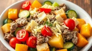 Запеченные овощи с мясом и сыром: пошаговый рецепт.