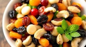 Салат с сухофруктами и орехами: сладкое наслаждение для перекуса.