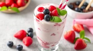 Пошаговый рецепт “Коктейля с мороженым” и ягодами.