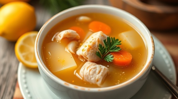 Пошаговый рецепт куриного супа с лимонной цедрой и пряностями.