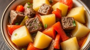 Тушеная говядина с картофелем и перцем: пошаговый рецепт.