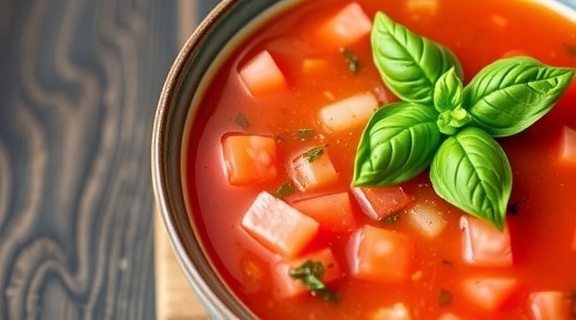 Пошаговый рецепт гаспачо с арбузом и базиликом.
