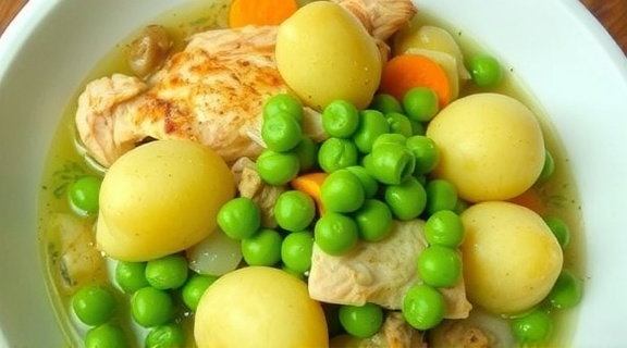 Тушеная курица с картофелем и зеленым горошком: пошаговый рецепт.