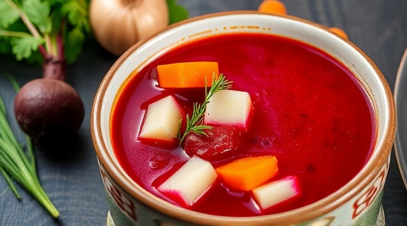 Пошаговый рецепт супа из свеклы с картошкой и укропом.