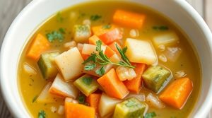 Пошаговый рецепт овощного супа с перловкой и зеленью.