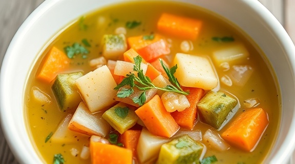 Пошаговый рецепт овощного супа с перловкой и зеленью.