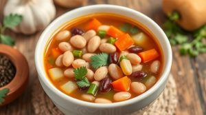 Пошаговый рецепт супа с фасолью и овощами.