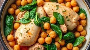 Курица с нутом и шпинатом: пошаговое руководство.