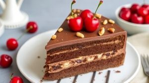 Пошаговый рецепт “Шоколадного кекса” с вишней и орехами.