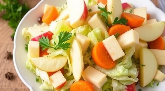 Салат с капустой и яблоками: хрустящее сочетание для любого стола.