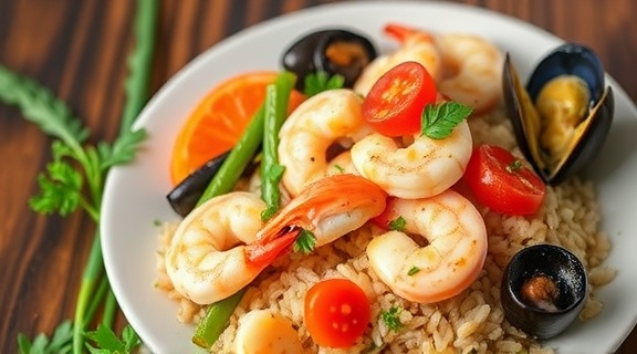 Салат с морепродуктами и гречкой: экзотическое блюдо для особого случая.