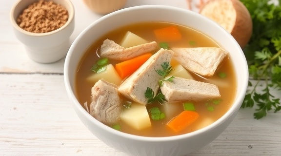 Пошаговый рецепт супа с куриным филе и овощами.