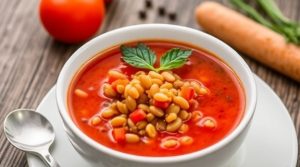 Пошаговый рецепт томатного супа с чечевицей и специями.