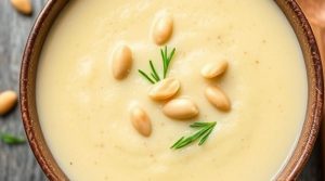 Пошаговый рецепт супа-пюре из цветной капусты с кедровыми орехами.