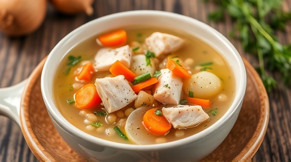 Пошаговый рецепт супа с куриными грудками и перловкой.