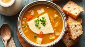 Пошаговый рецепт лукового супа с сыром и гренками.